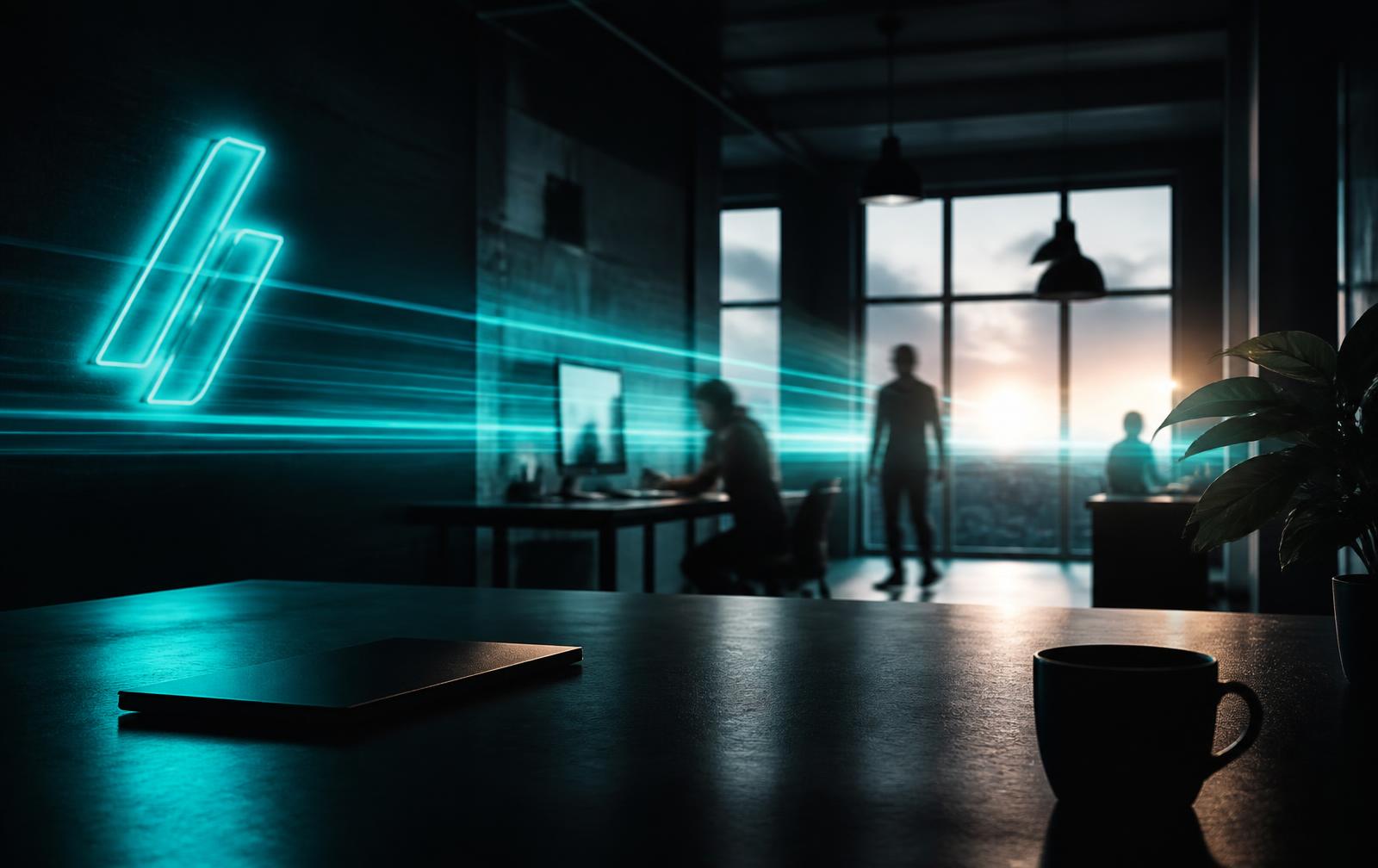 Team clocking in on a dark dashboard lit with turquoise light